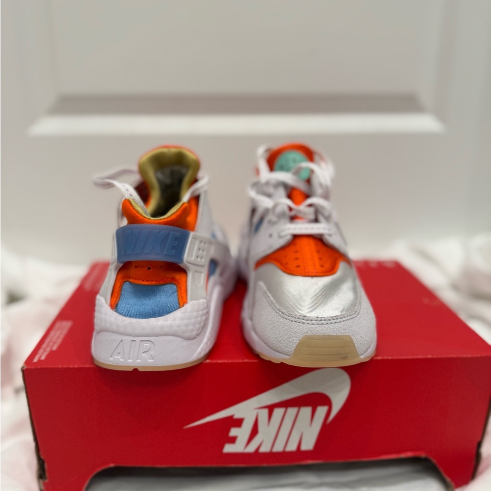 Nike Air Huarache Silver and Orange Sneakers